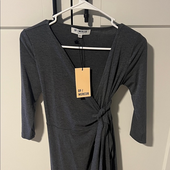 Elegant Charcoal Long Sleeve Wrap Dress - Picture 4 of 4